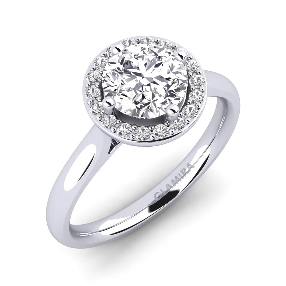 9k Oro Blanco Redondo Diamante Anillo de compromiso Brianna crt