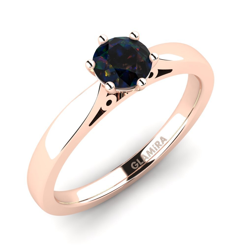 18k Oro Rosa Opalo Negro Anillo de compromiso Bridal Glory