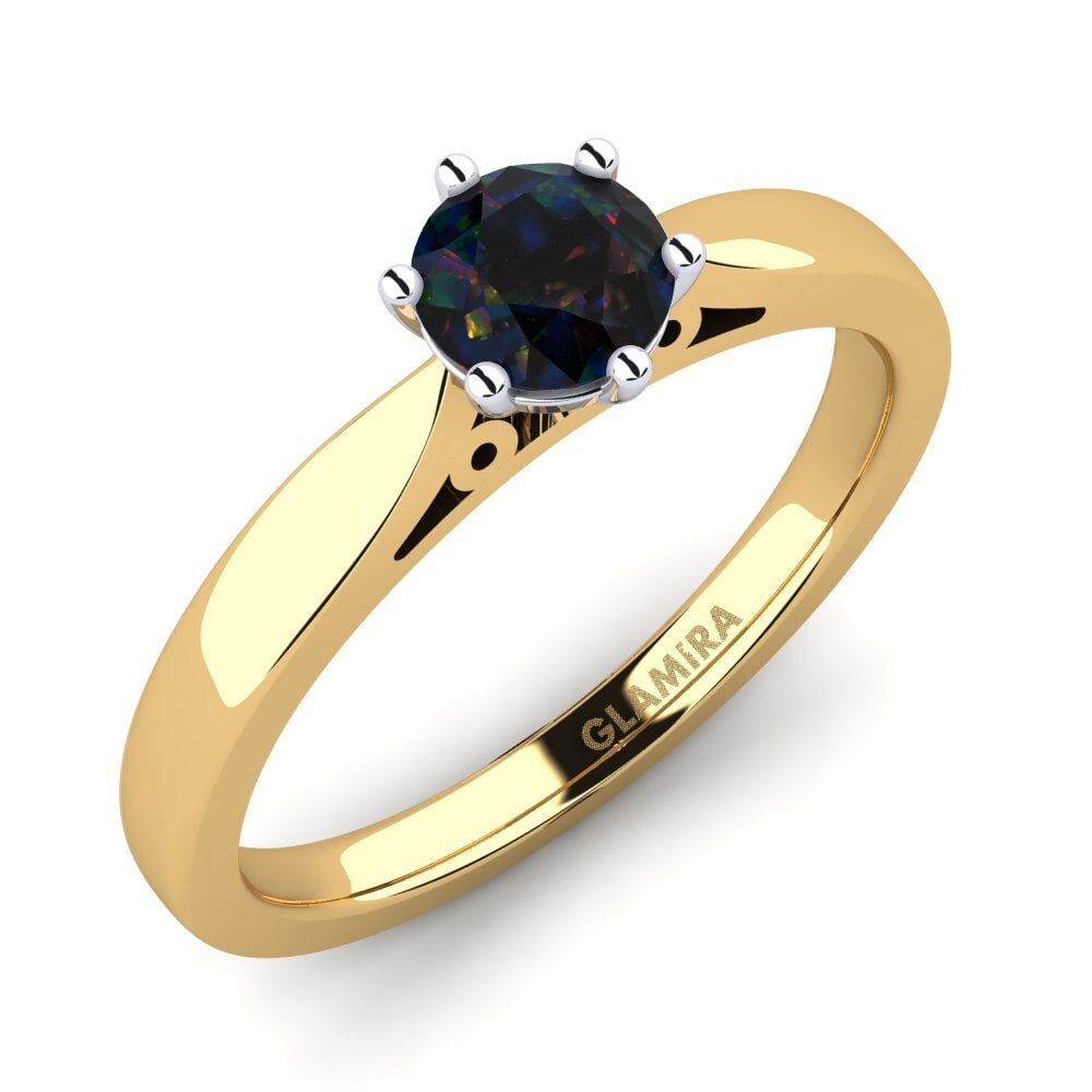 14ct Yellow / White Gold Black Opal Engagement Ring Bridal Glory