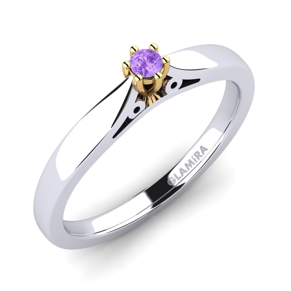 14ct White / Yellow Gold Amethyst Engagement Ring Bridal Glory 0.05crt