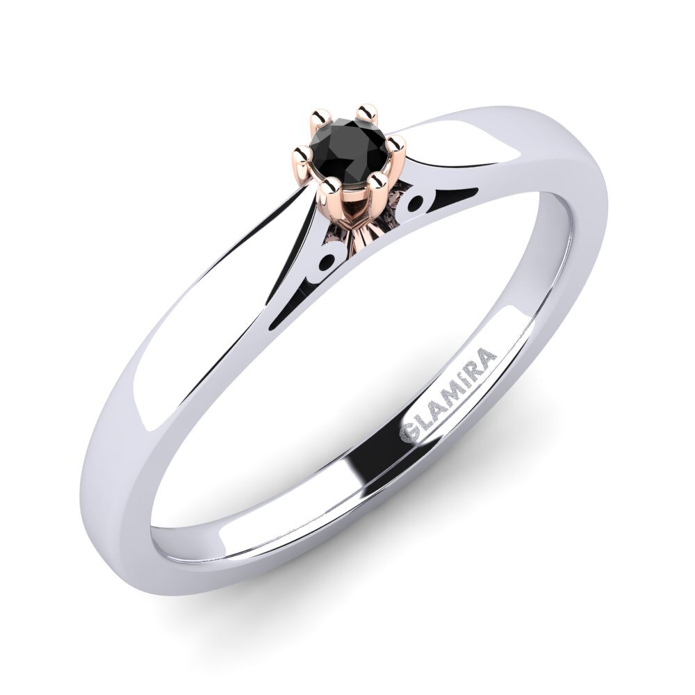 14ct White / Rose Gold Black Onyx Engagement Ring Bridal Glory 0.05crt