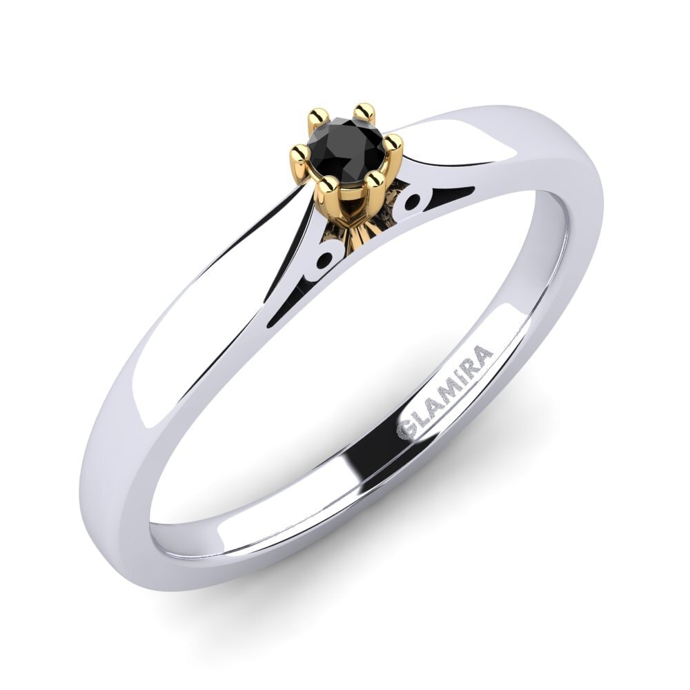 14ct White / Yellow Gold Black Sapphire Engagement Ring Bridal Glory 0.05crt
