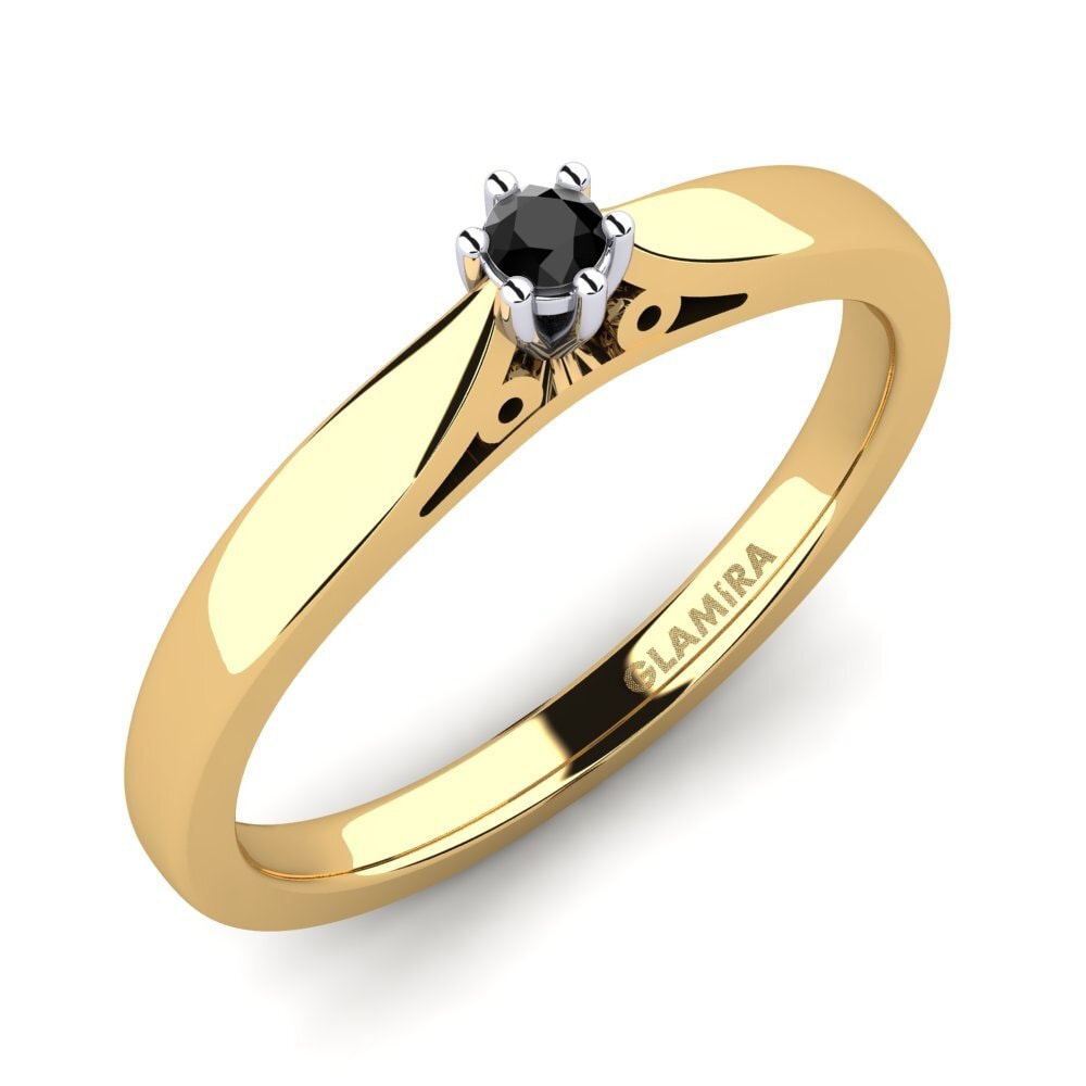 14ct Yellow / White Gold Black Diamond Engagement Ring Bridal Glory 0.05crt