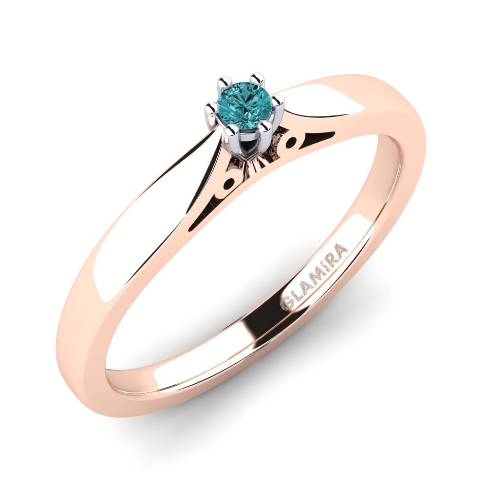 14ct Rose / White Gold Blue Diamond Engagement Ring Bridal Glory 0.05crt
