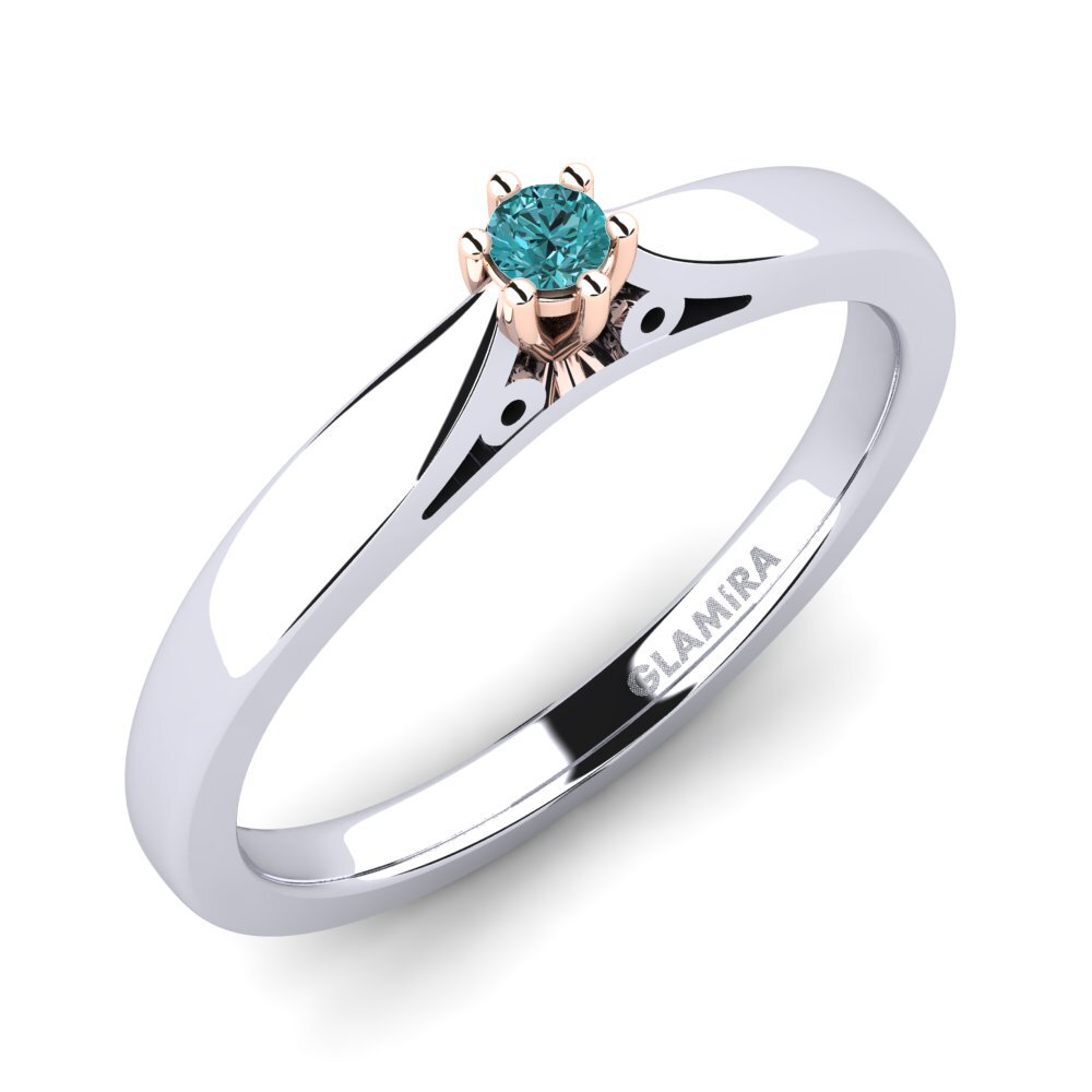 14ct White / Rose Gold Blue Diamond Engagement Ring Bridal Glory 0.05crt