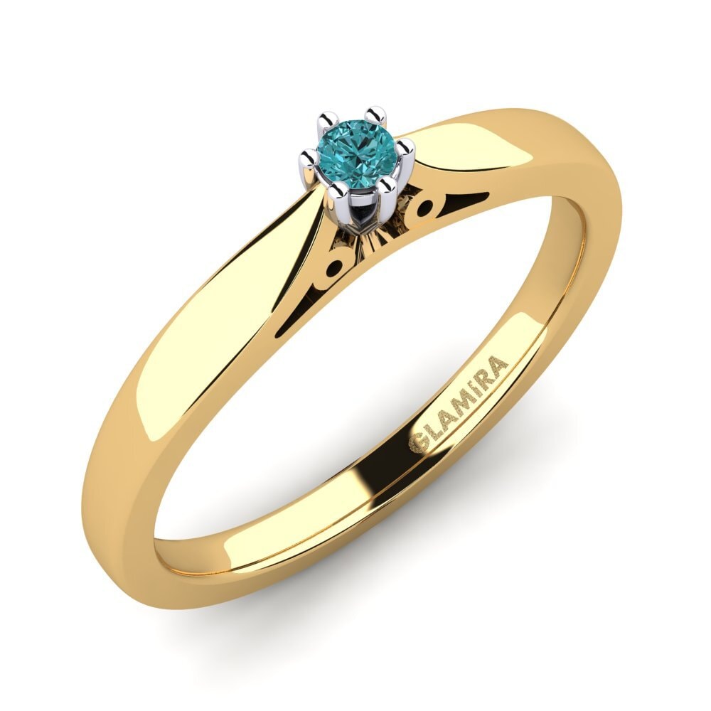 14ct Yellow / White Gold Blue Diamond Engagement Ring Bridal Glory 0.05crt
