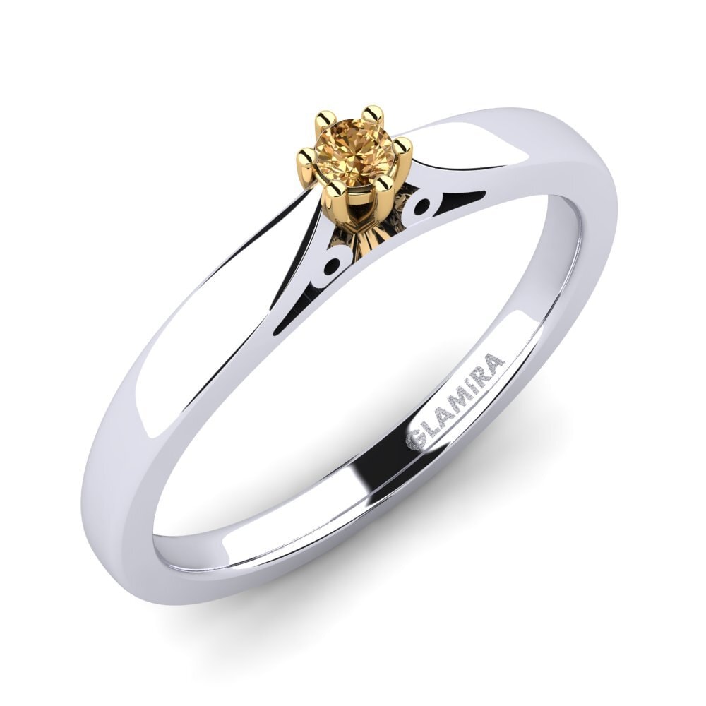 14ct White / Yellow Gold Brown Diamond Engagement Ring Bridal Glory 0.05crt