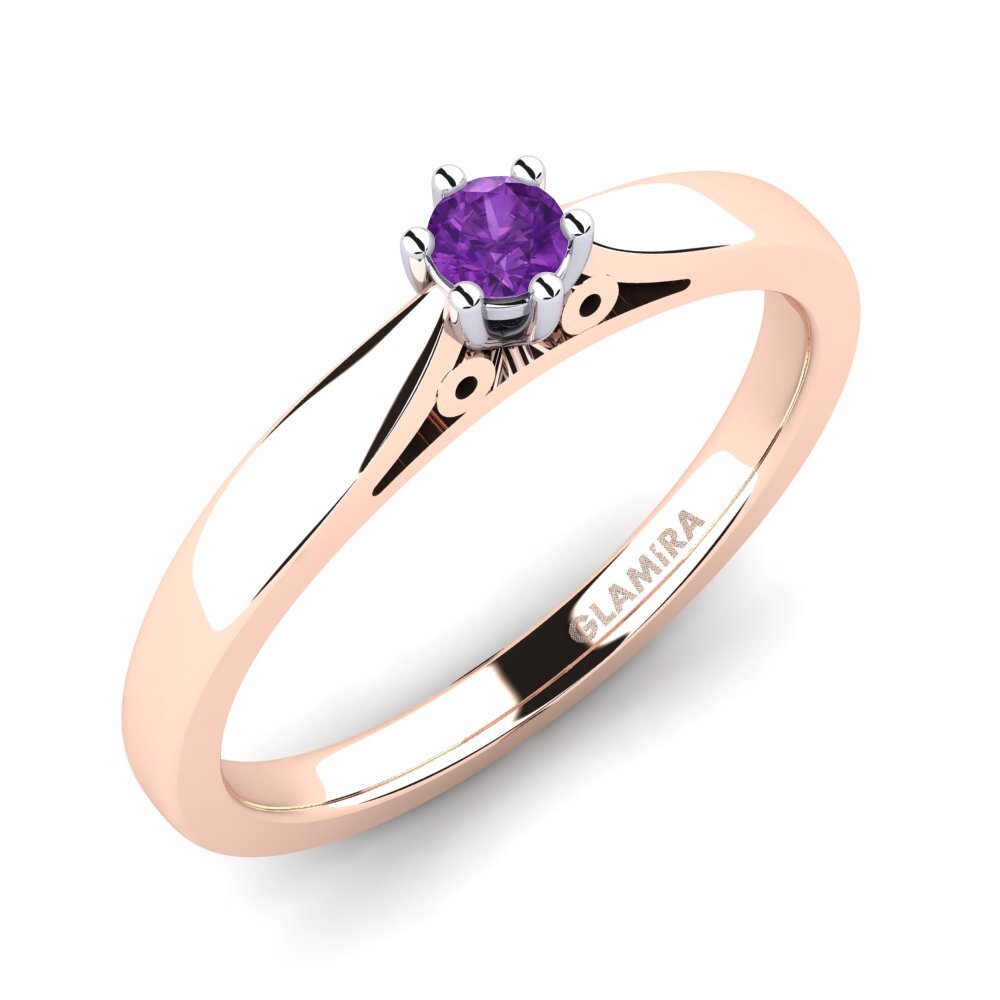 14ct Rose / White Gold Amethyst Engagement Ring Bridal Glory 0.1crt