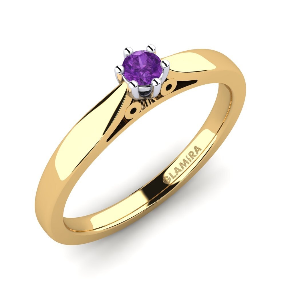 14ct Yellow / White Gold Amethyst Engagement Ring Bridal Glory 0.1crt