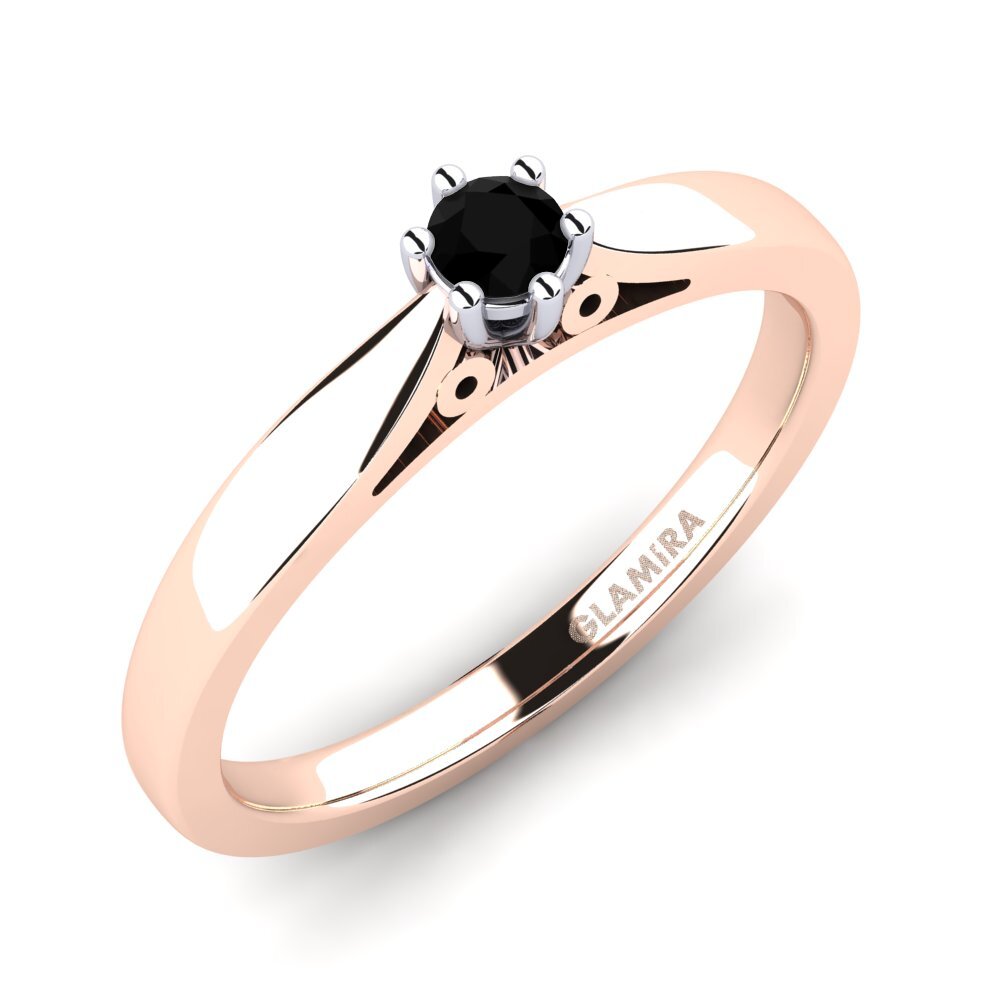 14ct Rose / White Gold Black Onyx Engagement Ring Bridal Glory 0.1crt