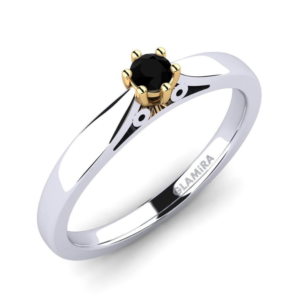 14ct White / Yellow Gold Black Diamond Engagement Ring Bridal Glory 0.1crt