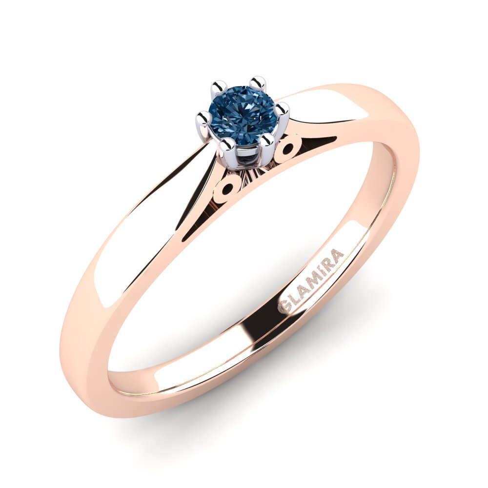 14ct Rose / White Gold Blue Diamond Engagement Ring Bridal Glory 0.1crt