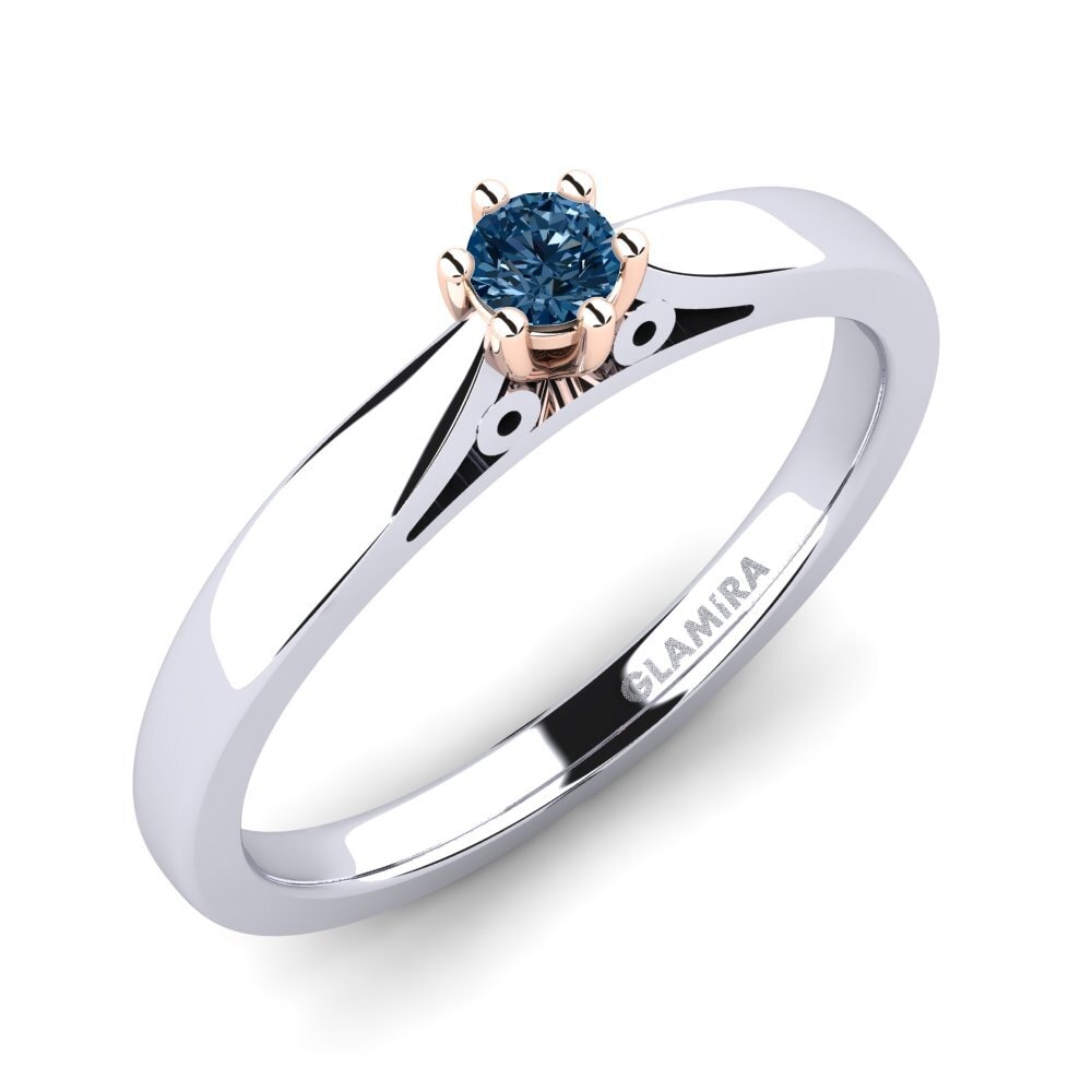14ct White / Rose Gold Blue Diamond Engagement Ring Bridal Glory 0.1crt