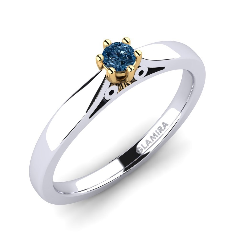 14ct White / Yellow Gold Blue Diamond Engagement Ring Bridal Glory 0.1crt