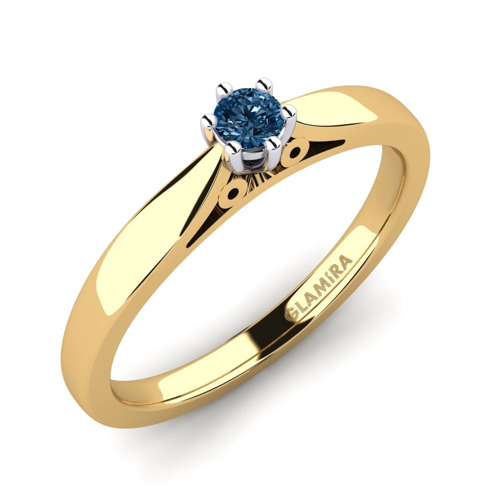 14ct Yellow / White Gold Blue Diamond Engagement Ring Bridal Glory 0.1crt