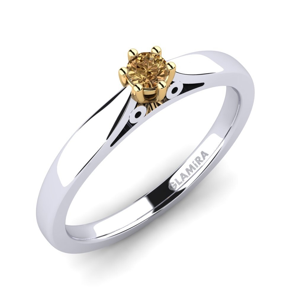 14ct White / Yellow Gold Brown Diamond Engagement Ring Bridal Glory 0.1crt