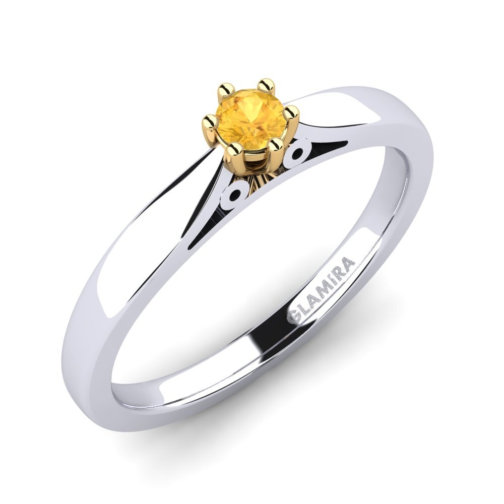 14ct White / Yellow Gold Citrine Engagement Ring Bridal Glory 0.1crt