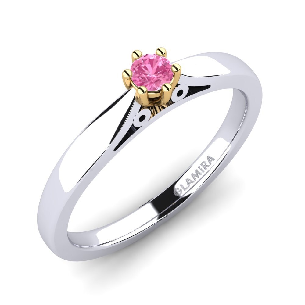 14ct White / Yellow Gold Pink Sapphire Engagement Ring Bridal Glory 0.1crt