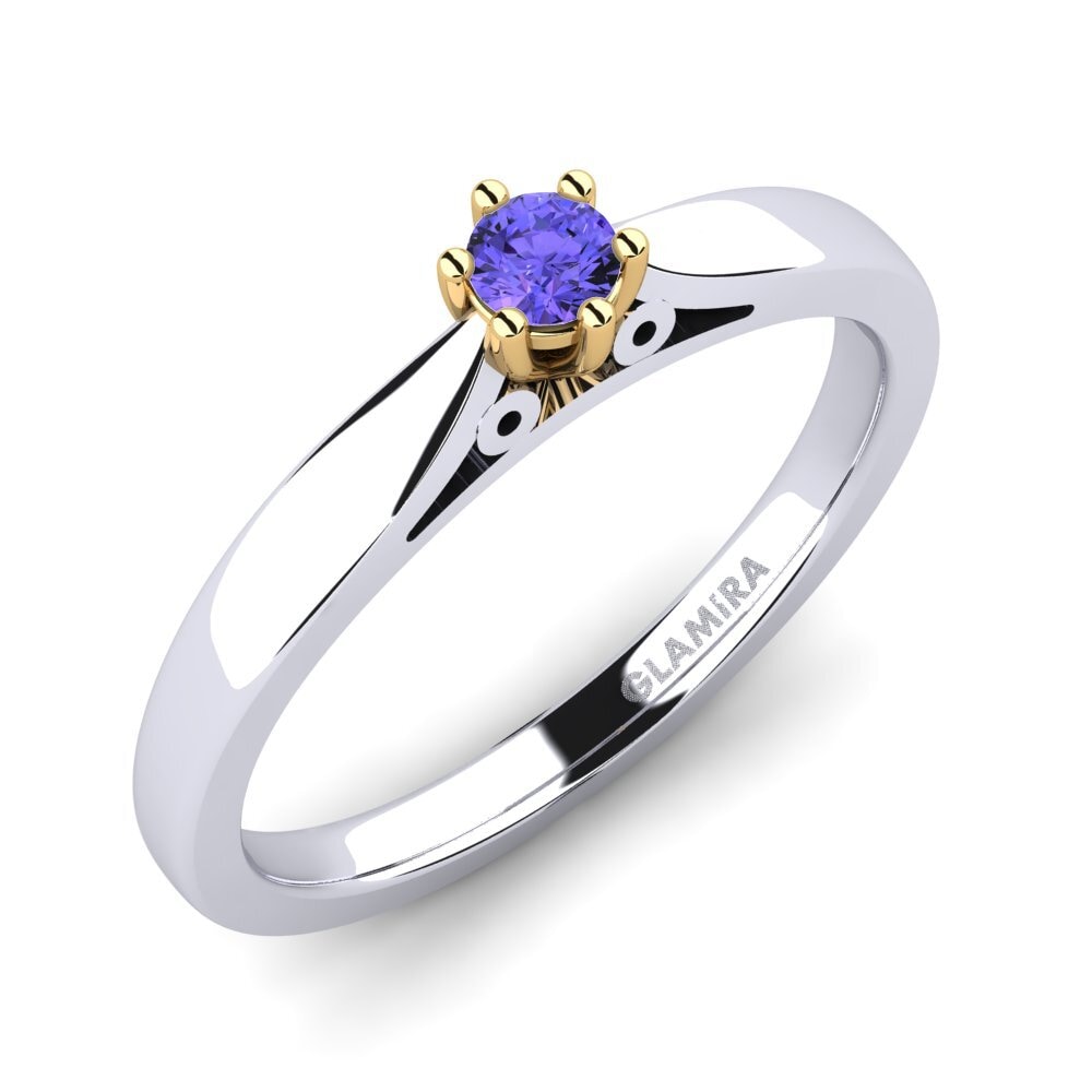 14ct White / Yellow Gold Tanzanite Engagement Ring Bridal Glory 0.1crt