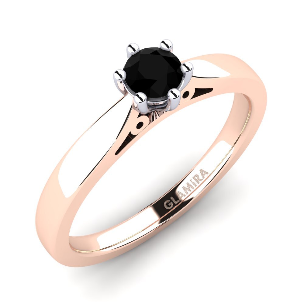 14ct Rose / White Gold Black Onyx Engagement Ring Bridal Glory 0.25crt