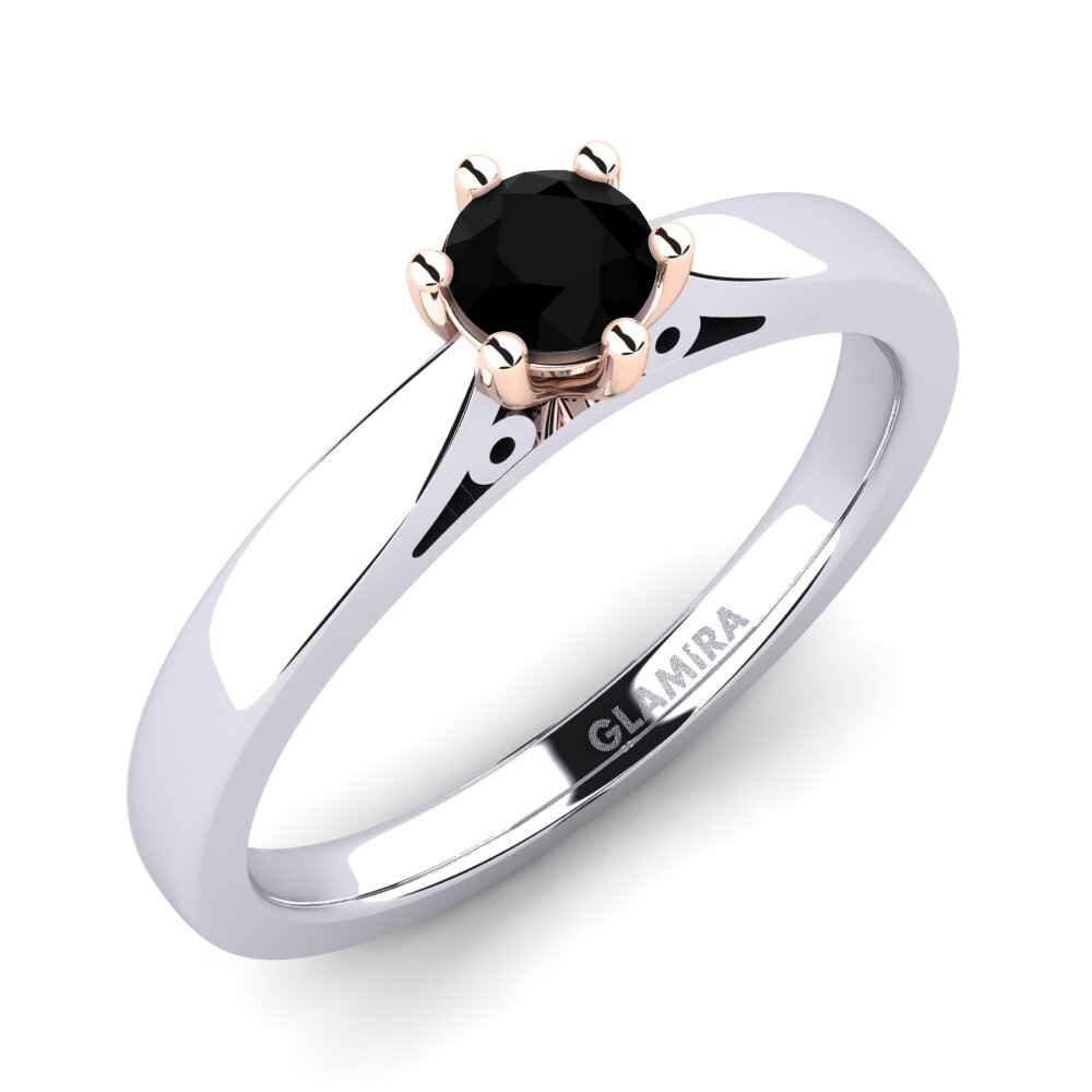 14ct White / Rose Gold Black Onyx Engagement Ring Bridal Glory 0.25crt
