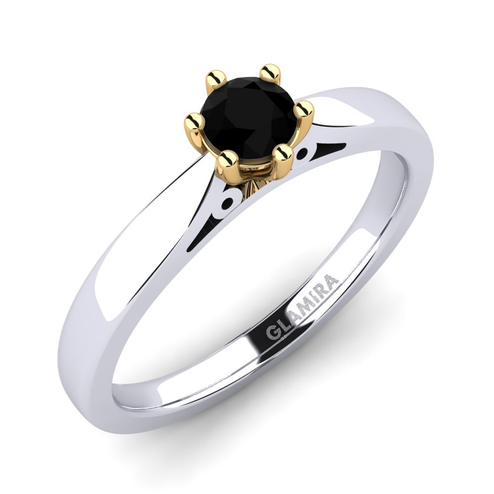 14ct White / Yellow Gold Black Sapphire Engagement Ring Bridal Glory 0.25crt