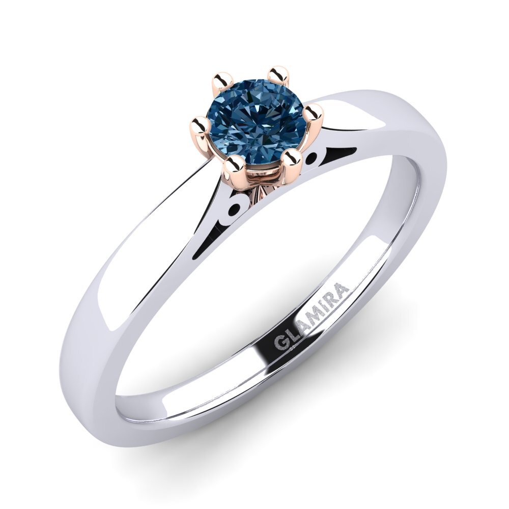 14ct White / Rose Gold Blue Diamond Engagement Ring Bridal Glory 0.25crt