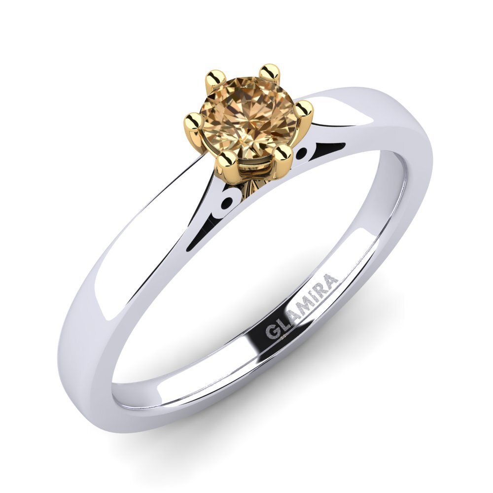 14ct White / Yellow Gold Brown Diamond Engagement Ring Bridal Glory 0.25crt