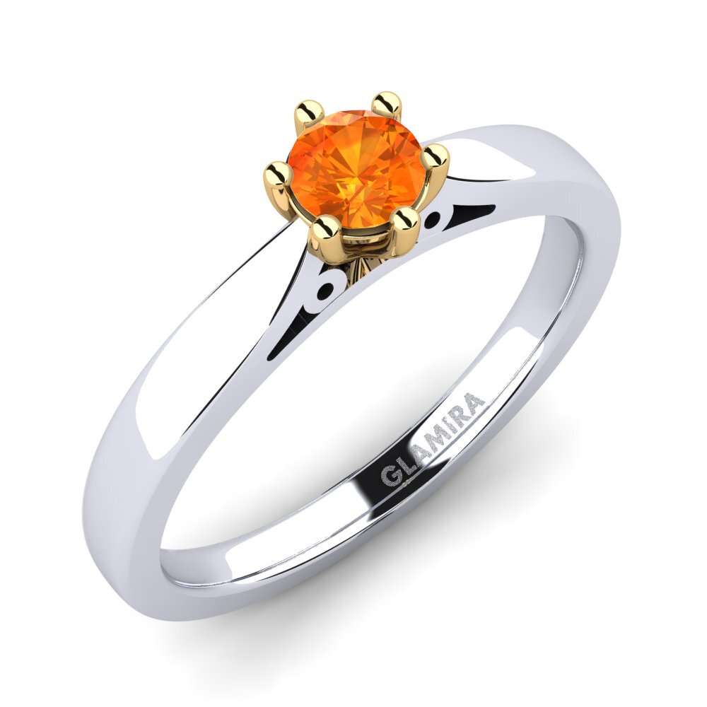 14ct White / Yellow Gold Orange Sapphire Engagement Ring Bridal Glory 0.25crt
