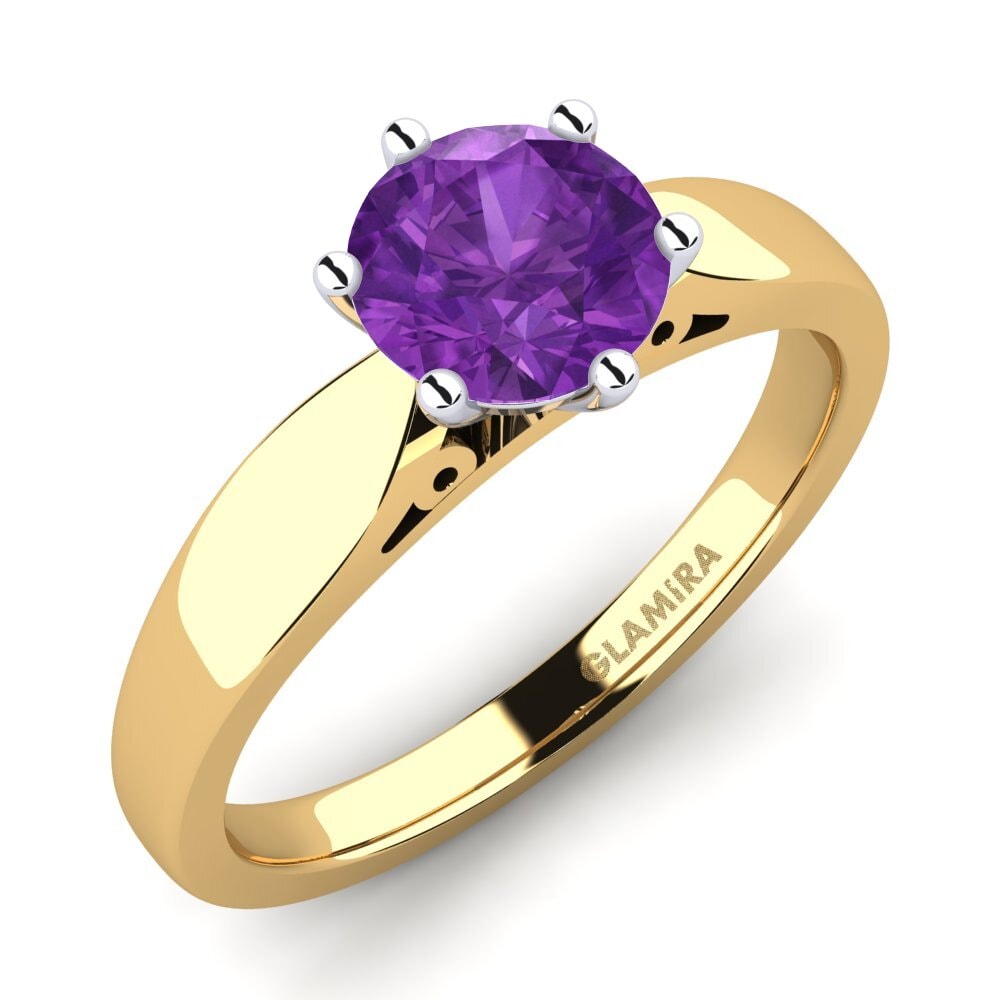 14ct Yellow / White Gold Amethyst Engagement Ring Bridal Glory 1.0crt