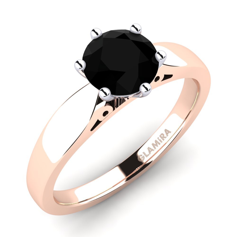 14ct Rose / White Gold Black Onyx Engagement Ring Bridal Glory 1.0crt
