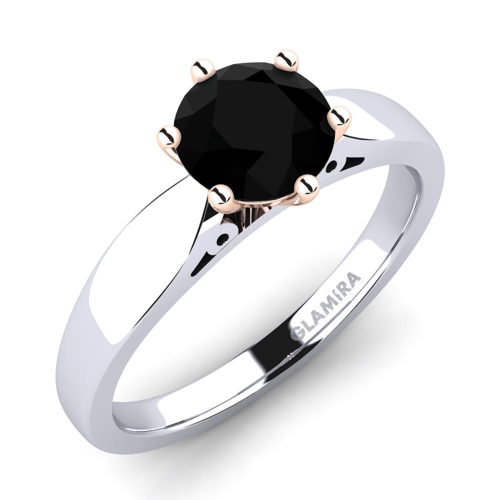 14ct White / Rose Gold Black Onyx Engagement Ring Bridal Glory 1.0crt