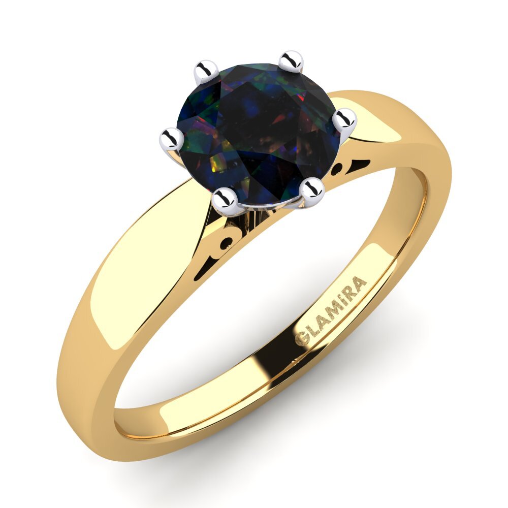 14ct Yellow / White Gold Black Opal Engagement Ring Bridal Glory 1.0crt