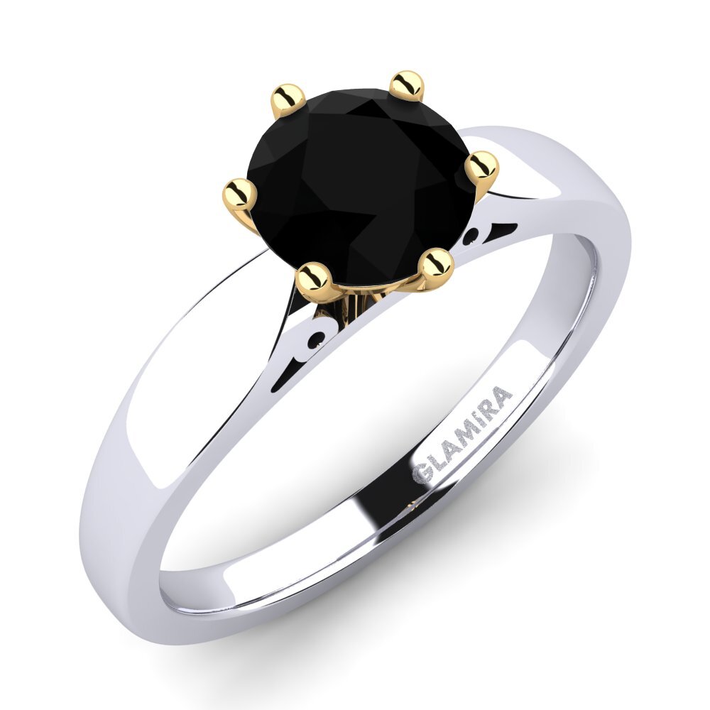 14ct White / Yellow Gold Black Diamond Engagement Ring Bridal Glory 1.0crt