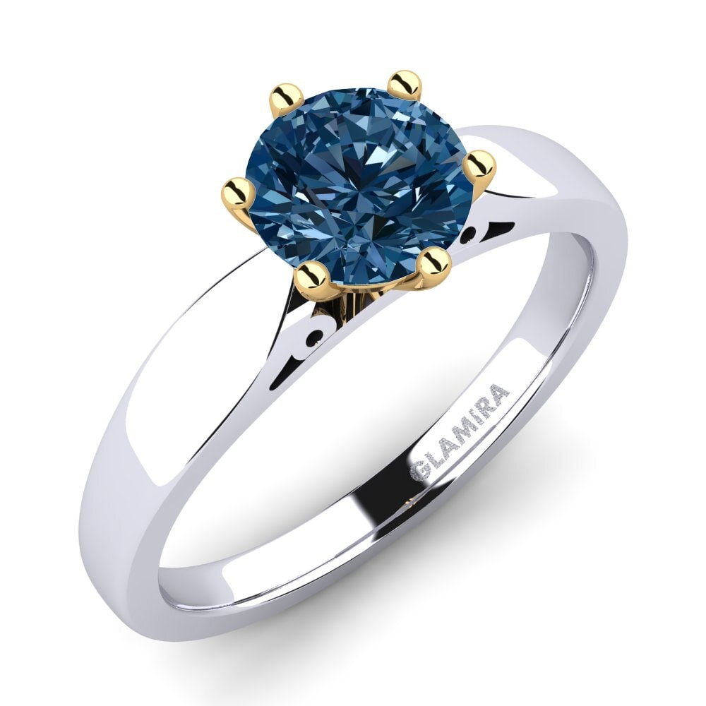 14ct White / Yellow Gold Blue Diamond Engagement Ring Bridal Glory 1.0crt