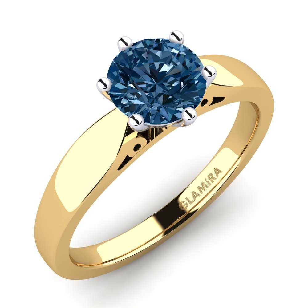 14ct Yellow / White Gold Blue Diamond Engagement Ring Bridal Glory 1.0crt