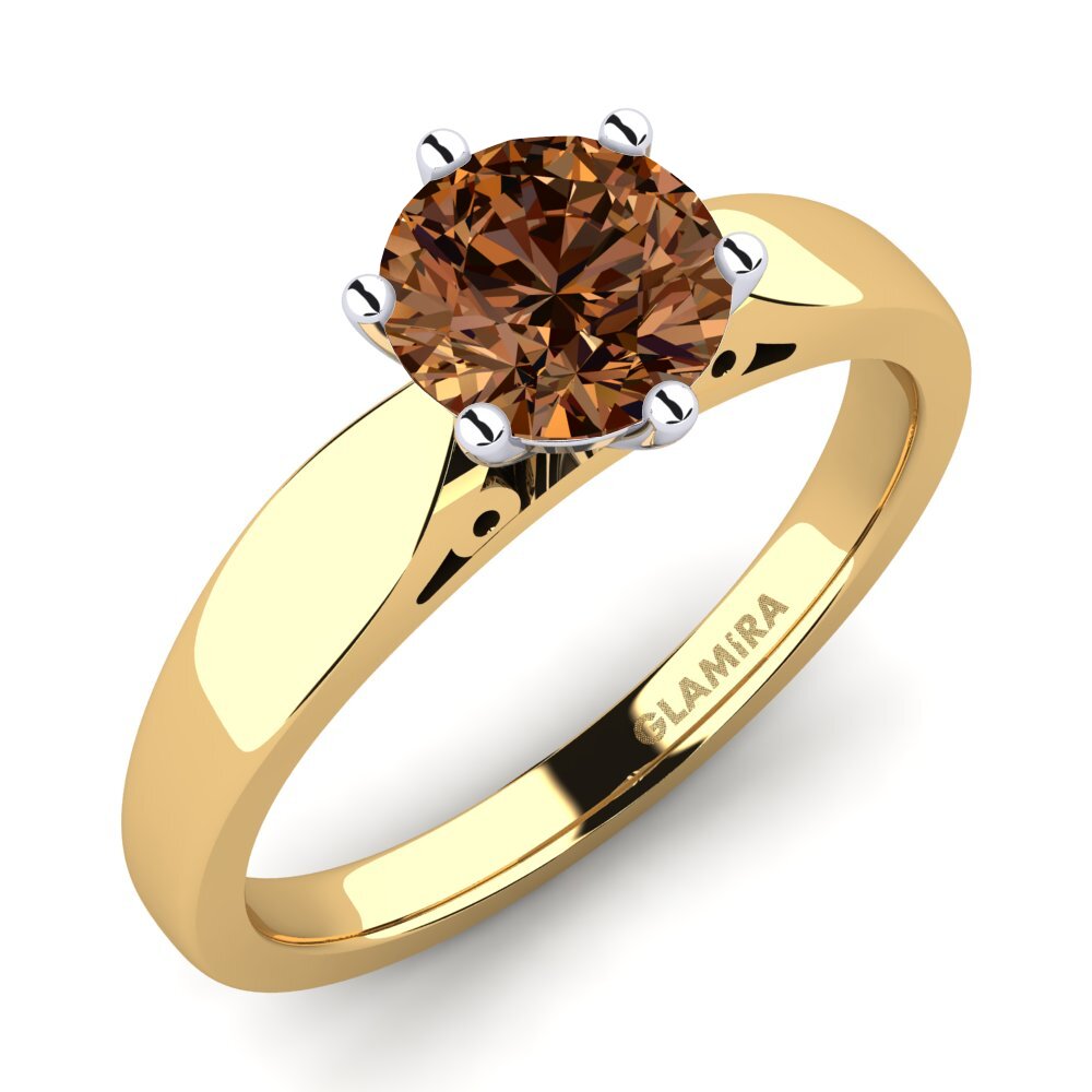14ct Yellow / White Gold Brown Diamond Engagement Ring Bridal Glory 1.0crt