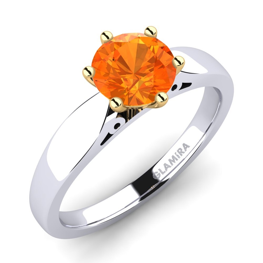 14ct White / Yellow Gold Orange Sapphire Engagement Ring Bridal Glory 1.0crt