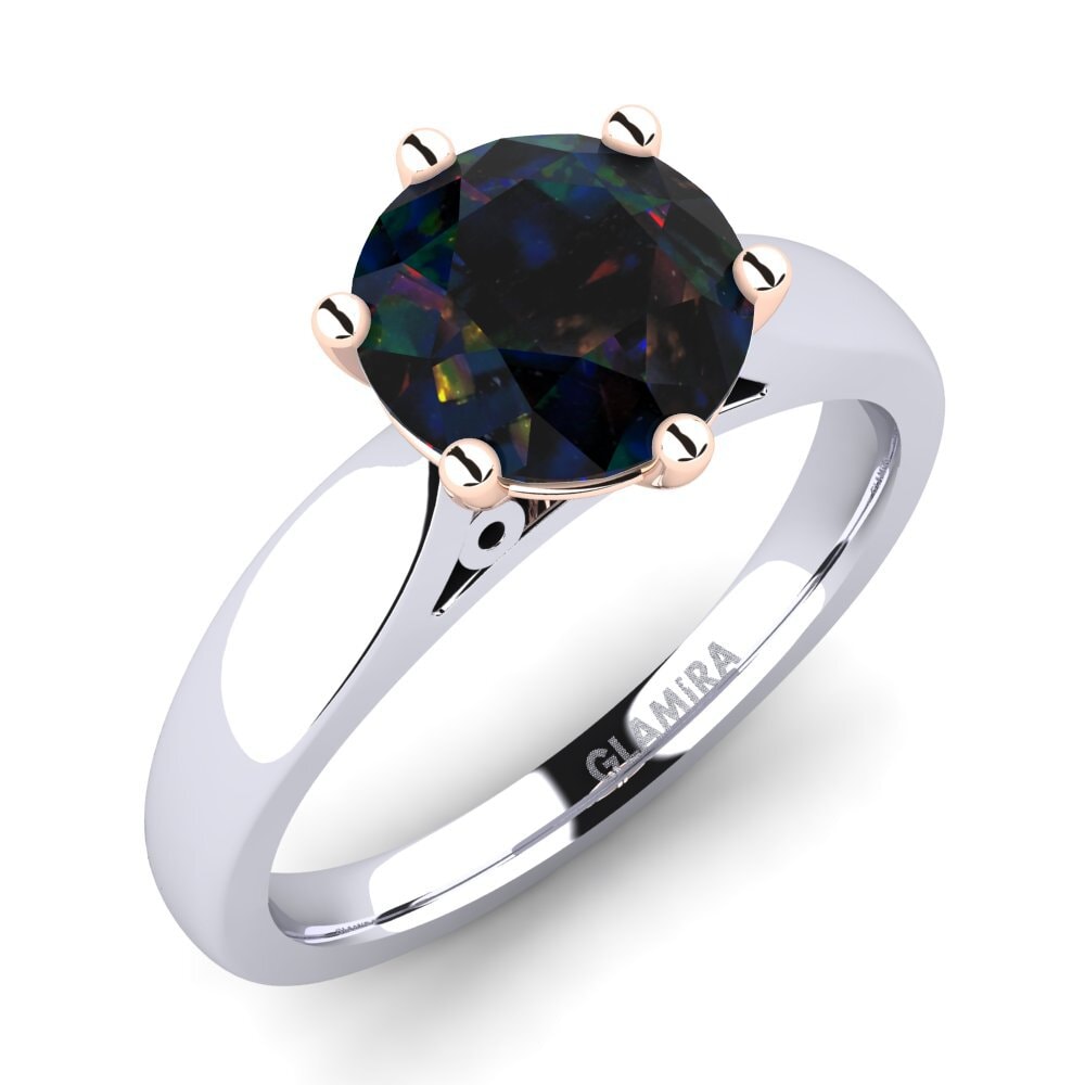 Białe & Różowe Złoto 585 Czarny opal Pierścionek zaręczynowy Bridal Glory 2.0crt