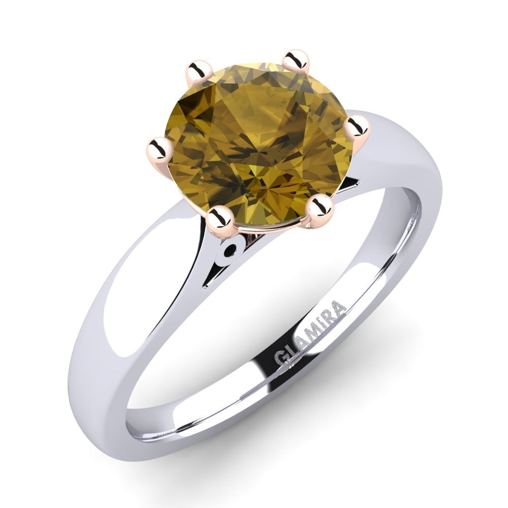 Białe & Różowe Złoto 585 Brązowy Cyrkon Pierścionek zaręczynowy Bridal Glory 2.0crt