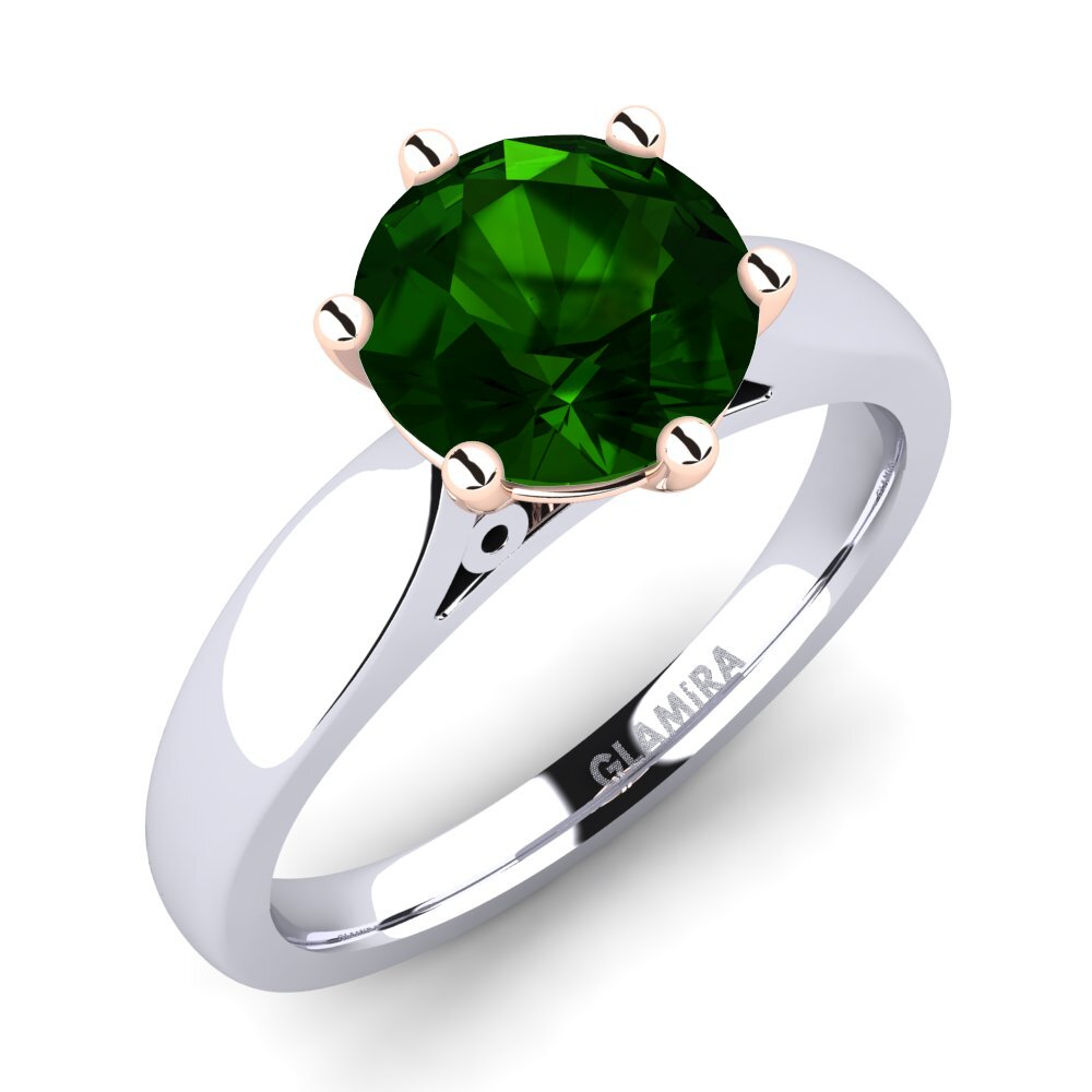 Białe & Różowe Złoto 585 Turmalin zielony Pierścionek zaręczynowy Bridal Glory 2.0crt