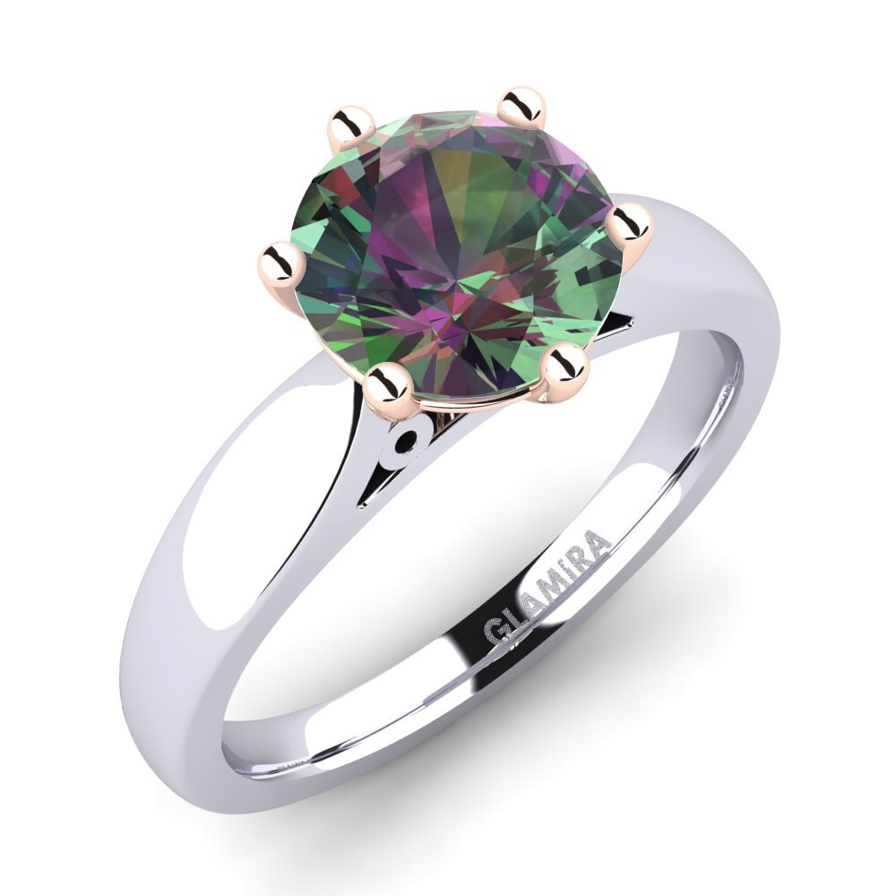 Białe & Różowe Złoto 585 Mistyczny Topaz Pierścionek zaręczynowy Bridal Glory 2.0crt