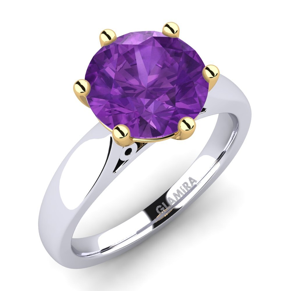 Białe & Żółte Złoto 585 Ametyst Pierścionek zaręczynowy Bridal Glory 3.0crt