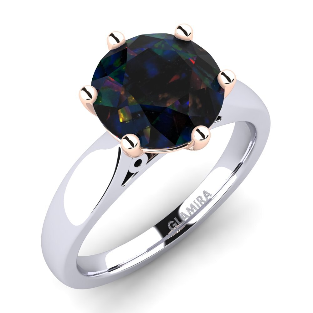 Białe & Różowe Złoto 585 Czarny opal Pierścionek zaręczynowy Bridal Glory 3.0crt