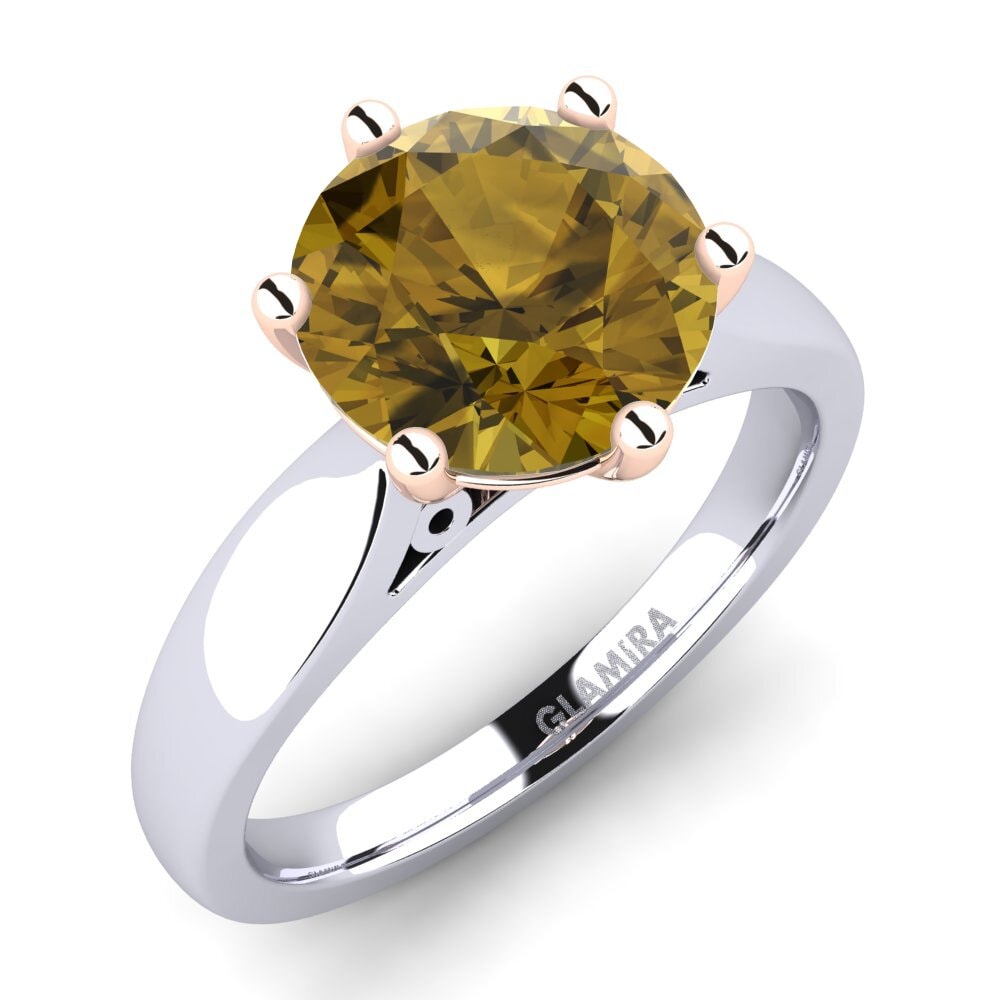 Białe & Różowe Złoto 585 Brązowy Cyrkon Pierścionek zaręczynowy Bridal Glory 3.0crt