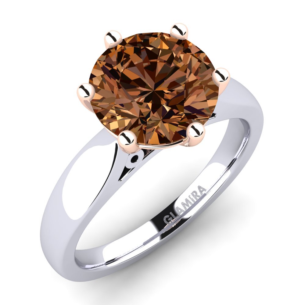 Białe & Różowe Złoto 585 Brązowy Diament Pierścionek zaręczynowy Bridal Glory 3.0crt