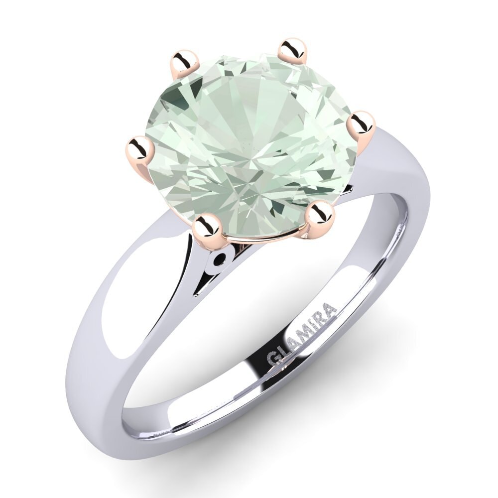 Białe & Różowe Złoto 585 Ametyst zielony Pierścionek zaręczynowy Bridal Glory 3.0crt