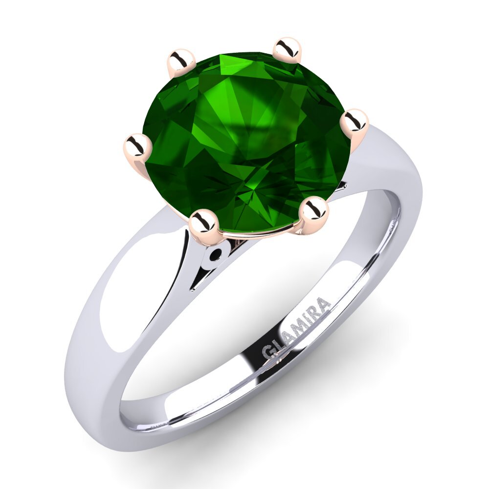 Białe & Różowe Złoto 585 Turmalin zielony Pierścionek zaręczynowy Bridal Glory 3.0crt