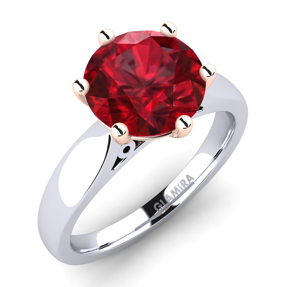 Białe & Różowe Złoto 585 Rubin (wytworzony w laboratorium) Pierścionek zaręczynowy Bridal Glory 3.0crt