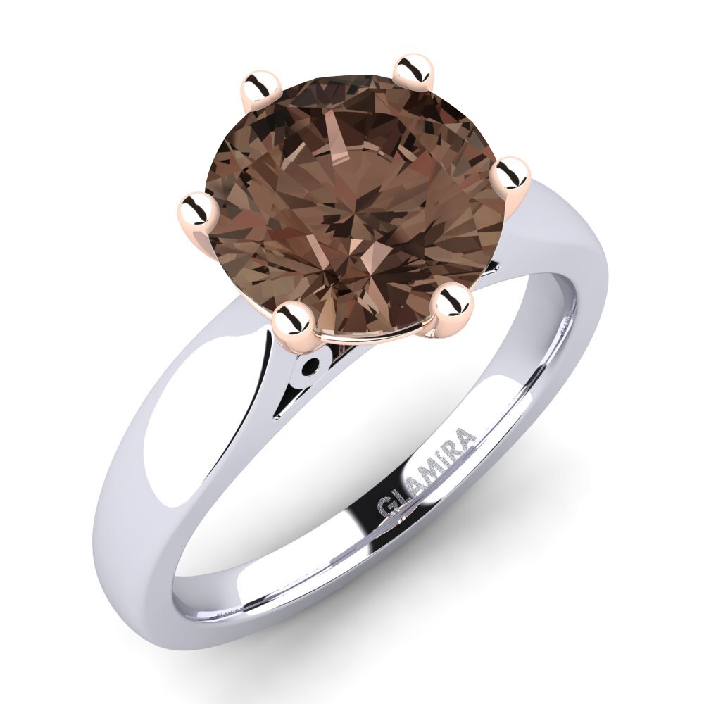 Białe & Różowe Złoto 585 Kwarc Dymny Pierścionek zaręczynowy Bridal Glory 3.0crt
